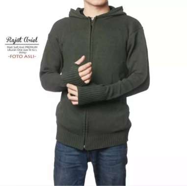 Jaket Arriell Rajut Pria Jempol Polos Sweater Arriel / Knitting Jacket Sweater Roundhand with Hoodie