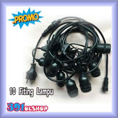 Fiting Lampu Cafe 10 Meter 10 Fiting Hitam Anti Air Fiting Lampu Taman / Lampu hias