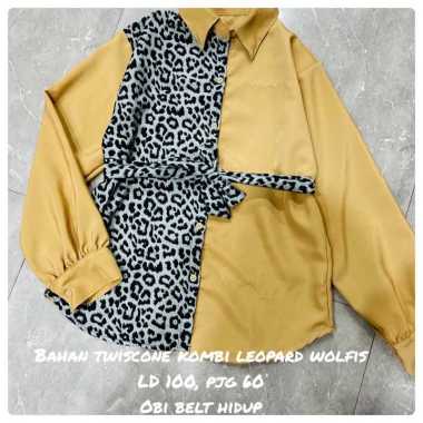 Kemeja 2tone - Kemeja Combine Leopard - Blouse Leopard - Blouse Saldina Coksu leopard abu