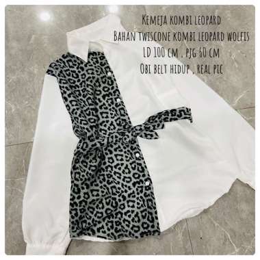 Kemeja 2tone - Kemeja Combine Leopard - Blouse Leopard - Blouse Saldina Pth leopard abu