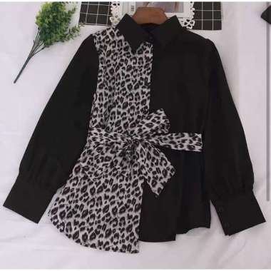 Kemeja 2tone - Kemeja Combine Leopard - Blouse Leopard - Blouse Saldina Htm leopard abu