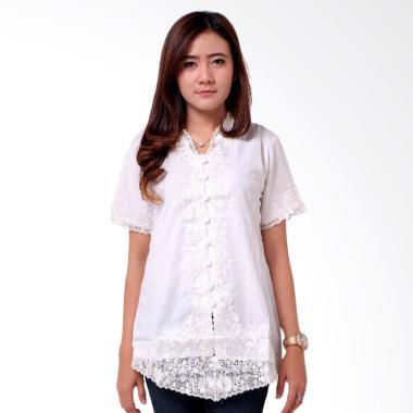 Batik Distro BA9132 Encim Renda Pendek Kebaya Wanita - Putih