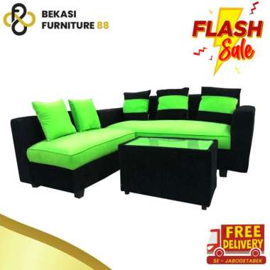 SOFA L PUTUS MINIMALIS COKLAT HIJAU