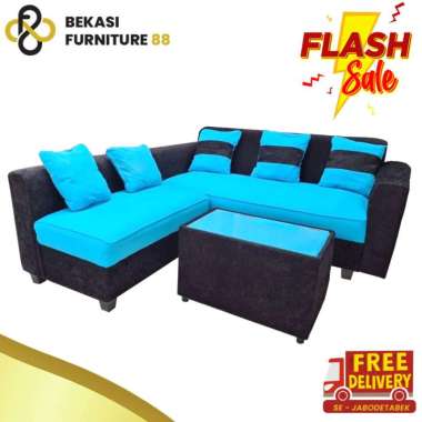 SOFA L PUTUS MINIMALIS COKLAT BIRU