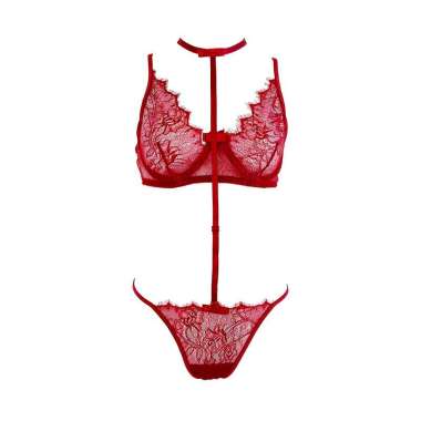 B232 - Bikini Bra Set Merah Transparan Bra Kawat