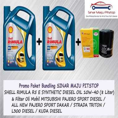 Paket Bundling Oli 8 Liter SHELL RIMULA R5E 10W-40 Full Synthetic Original Hongkong 4 Liter & Filter