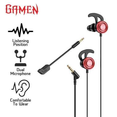 Gamen GE200 Dual Microphone Elbow Design In Ear Gaming Earphone Black Red