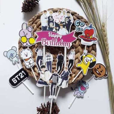 satu set topper toper cake hiasan kue ulang tahun karakter bts mix bt21 BTS campur BT21