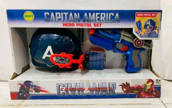 Mainan Anak Pistol Nerf Blasting Soft Bullet Captain America PD2369A