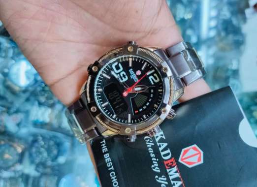 BERGARANSI 100% Jam Tangan Pria KADEMAN DUALTIME ORIGINAL Water Resistant Rantai Stainlees Steel Jam