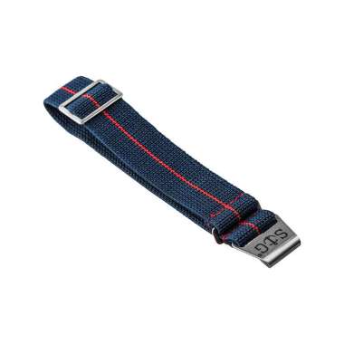 Strap Guy MN-NBL-RED-20A Navy Blue Nylon Red Stripe Silver Folding Clasp [Machtwatch] Multicolor