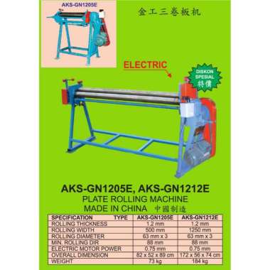 Mesin Bending Roll Plat Besi Bulat Electric 1,2 x 1250mm Roll Plat Besi Machine AKS - GN1212E..