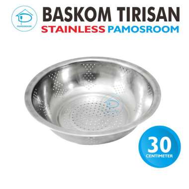 Pamosroom Baskom Saringan Stainless 30cm Baskom Tirisan Buah Sayur Beras Mangkok Saji Stainless 30cm