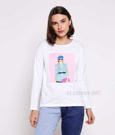 ELLIPSESINC Kaos Oversize Wanita Lengan Panjang Megan Top XL Putih
