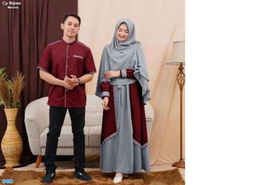 Couple Gamis Suami Istri / Baju Pasangan Muslim Terbaru-cp Najwa L Maroon