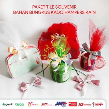 Tile Souvenir Bahan Bungkus Kado Hampers Kain Paket 3(50cmx60cm) Biru Elektrik