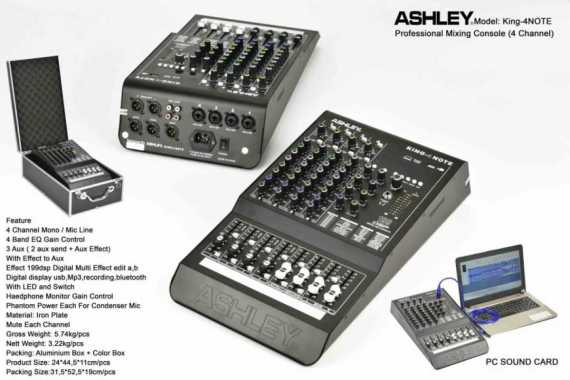 Mixer Ashley King 4 Note Original 4 Channel Bluetooth - USB