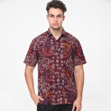 Batik Cap Sambara Merah Agrapana Kemeja Batik Lengan Pendek Pria