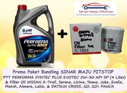 Paket Bundling Oli PTT LUBRICANTS PERFORMA SYNTEC PLUS EVOTEC 5W-30 API SP 4 Liter & Filter Mobil DA
