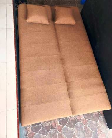 Sofa bed plus puf kaki retro coklat