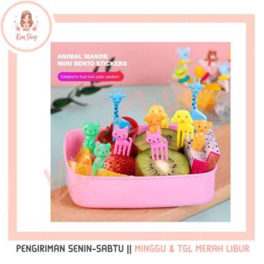 KIM SHOP - Garpu Mini Tusuk Buah Tusukan Kue Karakter Plastik Hewan Binatang Lucu Makanan Bekal Anak