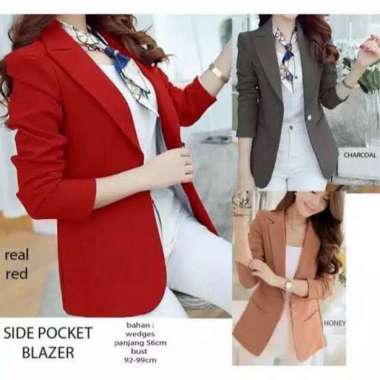 BLAZER WANITA KOREA BLAZER WANITA CREAM BLAZER WANITA FORMAL CREAM - CREAM, S M Merah