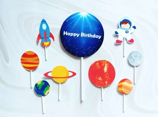 satu set cake topper toper hiasan kue ulang tahun karakter astronot kids astronot luar angkasa campu