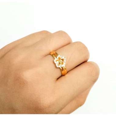 Cincin elegant wanita model bunga korea elegant emas asli kadar 700