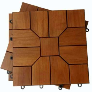 Lantai Kayu jati decking tile bongkar pasang Runnen Deck Kayu Motif BUNGA uk 30x30cm bunga finishing