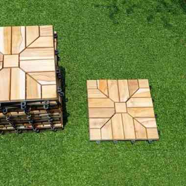 Lantai Kayu jati decking tile bongkar pasang Runnen Deck Kayu Motif BUNGA uk 30x30cm bunga natural