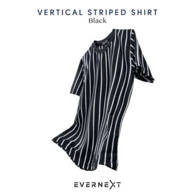 KAOS STRIPE SALUR PRIA WANITA KAOS BELANG GARIS VERTIKAL KAOS DISTRO PREMIUM UNISEX M L XL V. BLACK 