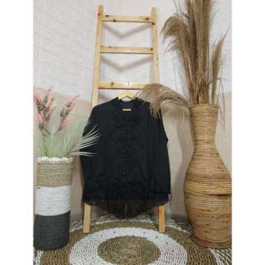 Kebaya encim bordir putih tangan panjang LN /KEBAYA SULAM Senada M Hitam