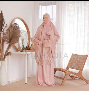 Mukena mahkota renda inara mukenah telekung sitinkhadijah dewasa jumbo renda mewah PINK