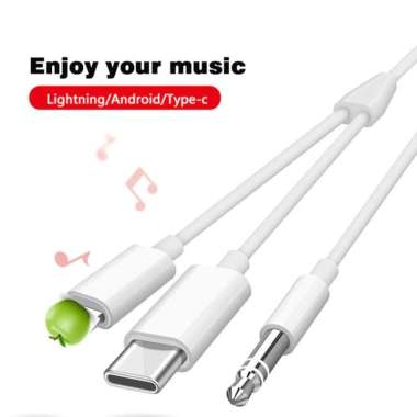 Kabel Audio 2in1 IOS iPhone Lightning USB Type C to Jack Aux 3.5mm Splitter Cable Audio Line Stereo