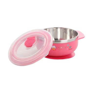 Nuby Pink Owl Stainless Steel Suction Bowl Mangkok Anak [6m+] -