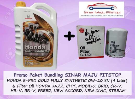 Paket Bundling Oli HONDA E-PRO GOLD 0W-20 SN Original 4 Liter & Filter Mobil HONDA JAZZ & CITY & BRI