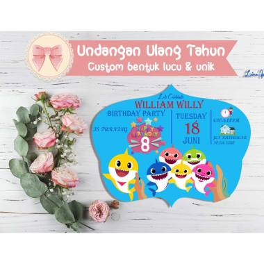Jual Creative Printing Tema Baby Shark Undangan Ultah Anak Murah