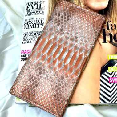 Dompet Wanita/Kulit Ular Asli/wallet Lipat Python Foil Gold