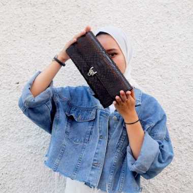 Shoulder Bag Wanita - Tas Wanita- Tas Kulit Ular- Kempit Rantai-Black