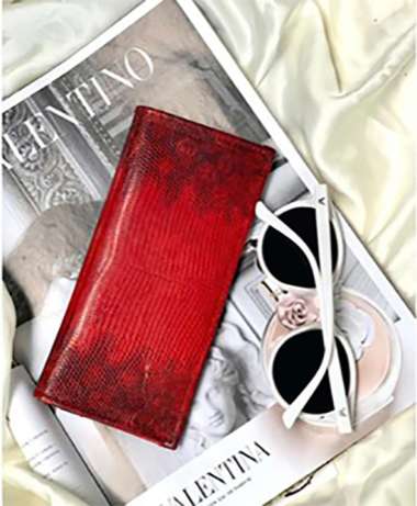 Dompet Wanita/Kulit Biawak Asli/wallet Lipat Merah