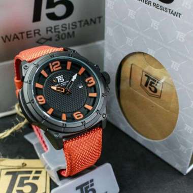 Jam Tangan Fashion T5 H3568 original jam tangan pria T5 H 3568 garansi original Black orange.