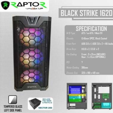 Casing PC Raptor Black Strike 1620 Include PSU Vector 250 ATX