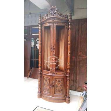Furniture Jepara Lemari pojok hias kayu jati - lemari pajangan ruang