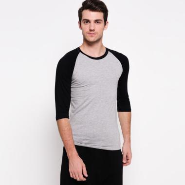 VM Tangan 7/8 Raglan T-Shirt Pria - Abu XL abu-abu/hitam