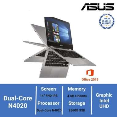 Asus Vivobook Flip TP401MA-VIPS422 Touch 360⁰ - Light Grey [Celeron N4020-4GB-SSD 256GB] Black