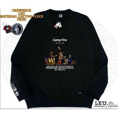 Sweater Original Premium Distro Leu Camp Fire/Sweter Hoodie Pria Wanita/free stiker Hitam XXL