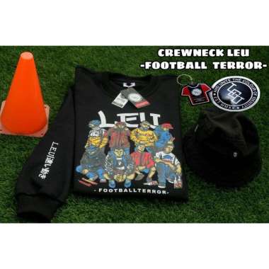 CrewNeck Leu Original Football Terror/Sweater Pria Wanita Free Stiker dan Gantungan Hitam M