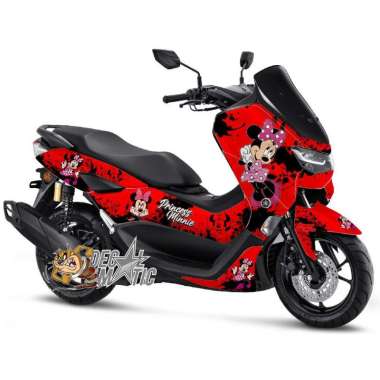 Decal Full body Stiker Wrap Full Motor Yamaha New Nmax Connected 2020 2021 Minnie Mouse Merah