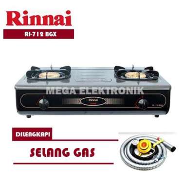 RINNAI RI-712 BGX Kompor Gas 2 Tungku Api Tornado Paket Selang Gas Paket Regulator