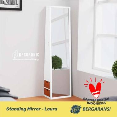 Decorunic Standing Mirror Cermin Full Body dengan Rak Make Up - Cermin Badan Hijab Storage Lemari Ko